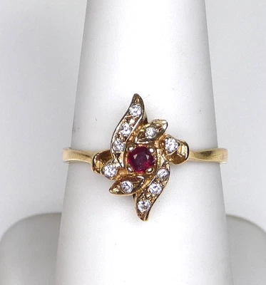 Pin Wheel/ Flower Style Ruby and Diamond Solid Gold Ring - Image 1 of 4