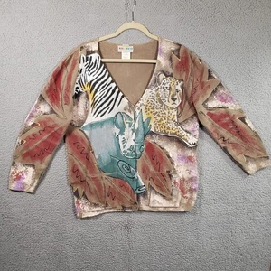 Vintage Colorway Strickjacke Pullover handbemalt Tiere Größe 2 XL USA Art To Wear - Bild 1 von 17