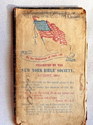 1862 Civil War Soldier’s Pocket Novo Testamento – Sociedade Bíblica de Nova York – Bandeira - Imagem 1 de 4