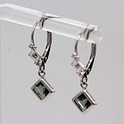 14K White Gold Mystic Topaz and Natural Diamond Dangle Drop Earrings - Image 1 of 4