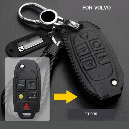Black Leather Car Flip Key Fob Case Cover Bag For VOLVO S60 S80 V70 XC70 XC90 Foto 1 de 4