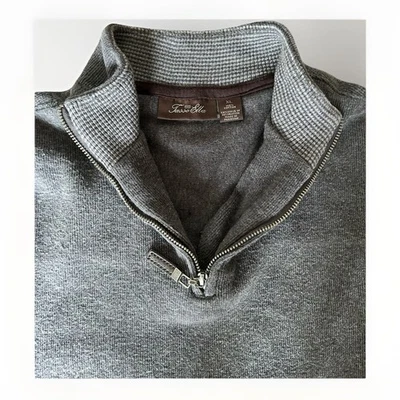 TASSO ELBA 1/4 Zip Crew Neck Long Sleeve Gray Knit Pullover Sweater Men's XL - Image 1 of 4