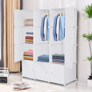 DIY 12 Cube Portable Closet Storage Organizer Clothes Wardrobe Cabinet W/Doors - Picture 1 of 24