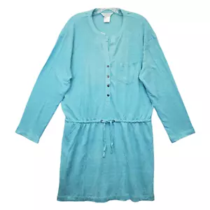 Vestido Camisa THE COMPANY STORE Azul Lino Hasta la Rodilla Henley Talla L Nuevo con Etiquetas - Imagen 1 de 13