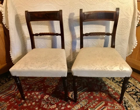 A Pair of Antique English Regency Mahogany Side or Dining Chairs ca 1820 Cover