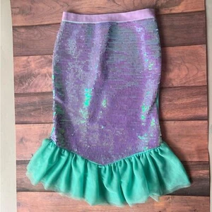 Disney Mermaid Purple Sequin Blue Ruffle Midi Skirt Girls 7/8 - Picture 1 of 9