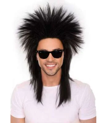 Peruca masculina rock and roll preta rave afro cabelo Halloween cosplay festa HM-054 - Imagem 1 de 4