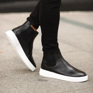 %100 Genuine Leather Mens Chelsea Boot - Sport Casual Man Chelsea Boot - Picture 1 of 88