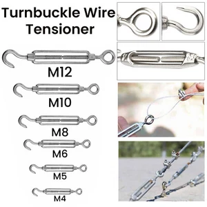 Stainless Steel Hook Strainer Turnbuckle Wire Tensioner Eye Rope Cable Tension - Picture 1 of 24
