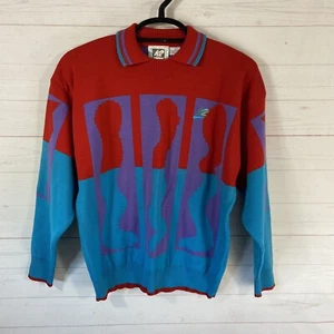 Vtg 80's K2 Wool Pullover Ski Sweater Sz M Long Sleeve Multicolor Abstract Print - Picture 1 of 12