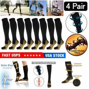 4 Pairs Copper Compression Socks Pain Relief Stocking S-2XL Calf Ankle Support - Picture 1 of 12