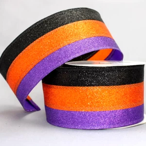 Halloween schillernde Streifen 2,5" mal 2 Yards Drahtband schwarz orange lila NEU - Bild 1 von 4