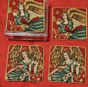 C & F Ent Nadelspitze Viktorianischer Engel Untersetzer 4 Set Kreuzgenäht 4" Quadrate - Bild 1 von 7