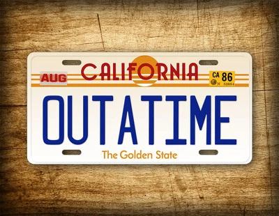 Placa de matrícula de película Regreso al futuro California OUTATIME Delorean réplica etiqueta Foto 1 de 4