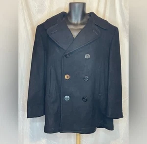 VTG US Navy Military Issued Wool Pea Coat Jacket Melton Men 40S Black - Picture 1 of 10