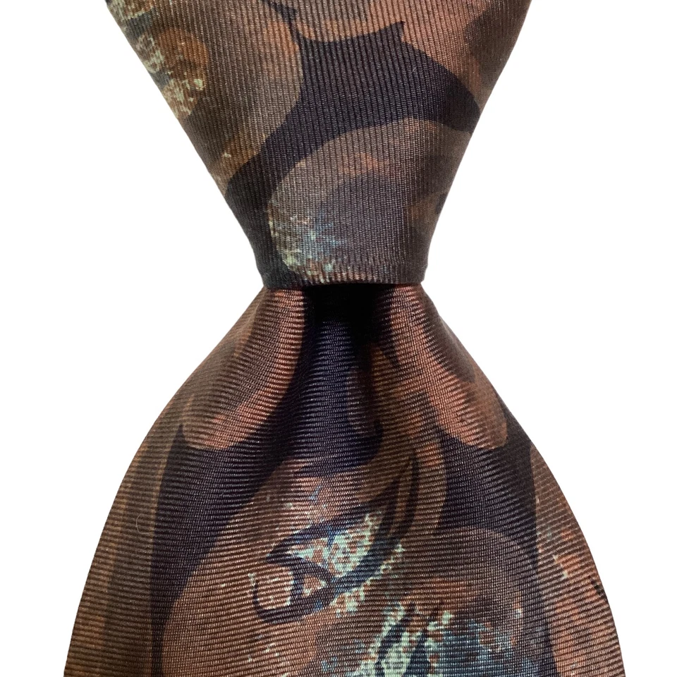 Gravata masculina 100% seda designer ITÁLIA geométrica azul/malva/rosa em excelente estado usado HUGO BOSS - Imagem 1 de 3