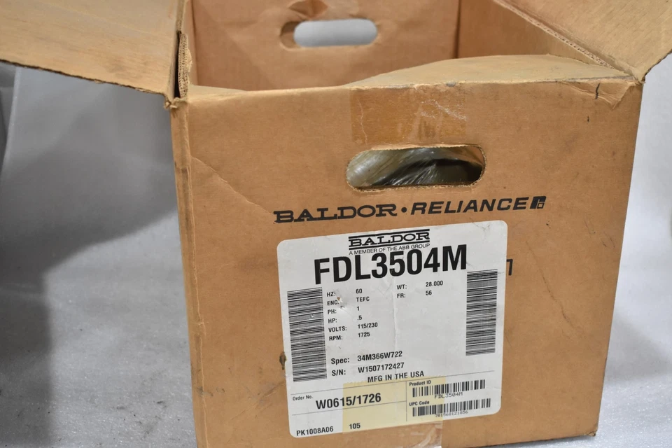 1/2 HP Baldor FDL3504M TEFC 1 Phase Electric Motor 5/8 Shaft 1725 RPM