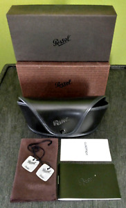 Persol Black & Typewriter Sunglass Box (2) Black Snap Case Cleaning Cloth + Tags