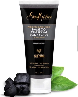 Shea Moisture African Black Soap Bamboo Charcoal Body Scrub FULL SIZE 6 oz. - Image 1 of 3