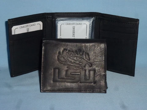 LSU TIGERS   Leather TriFold Wallet    NEW    black 3   (n.l.) Cover