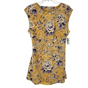 Neu mit Etikett Anthropologie 20W Utility-Minikleid zum Binden goldfarben geblümt Übergröße Frühling - Bild 1 von 11