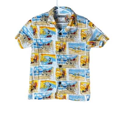 Disney Parks Boys  Button Down Mickey Mouse Comic Beach Print Shirt  - Image 1 of 4