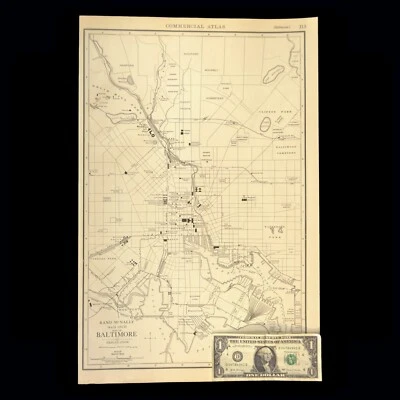 1920s Vintage BALTIMORE Mapa do Subúrbio Antigo Mapa da Cidade de Baltimore Decoração de Arte de Parede - Imagem 1 de 4