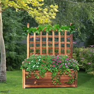 Large Wooden Planter Box Stand Flowerpot Box w/ Trellis Support Patio Lattice - Picture 1 of 16