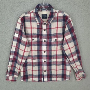 Abercrombie And Fitch Shirt Mens Large Flannel Thick Heavy Plaid Red White - Picture 1 of 7
