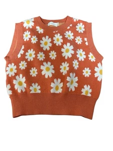 Altar’d State Orange Floral Daisy Sweater Vest Cropped Size XS - Picture 1 of 7