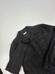 AllSaints Men’s SZ L Solid Black All Over Distressed Trucker Style Denim Jacket - Picture 1 of 9