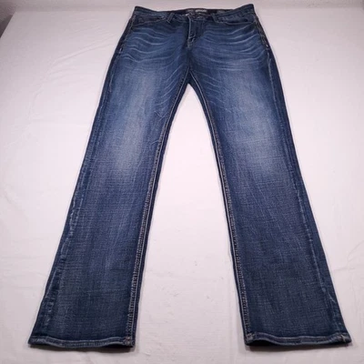 Jeans Hebilla BKE Carter 32L Para Hombre Azul 32x33 Pierna Recta Elastizados Diseñador Denim Foto 1 de 4