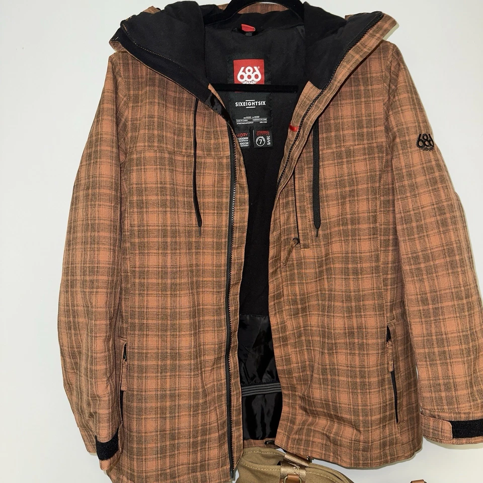 686 Women’s Snowboard Ski Coat  Brown Orange Hooded Winter Coat Size S EUC - Image 1 of 4