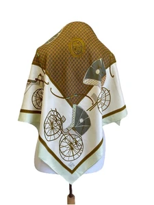 AS8# Elena Mirò Seidentuch Vintage Kutschenmuster Reitstil gold grün creme - Bild 1 von 4