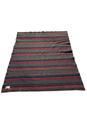 Woolrich Wool Blanket Throw Reversible  Green Red Blue Stripes John Rich & Bros - Image 1 of 3