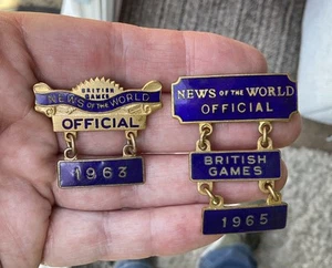 Vintage British Games News Of The World Official Pin Badges X2 63& 1965 Sport - Picture 1 of 5