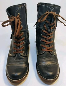 Taos Damen Größe EU 40 US 9-9,5 DUNKELBLAU Leder Schnürstiefeletten COMBAT-Stiefeletten - Bild 1 von 8