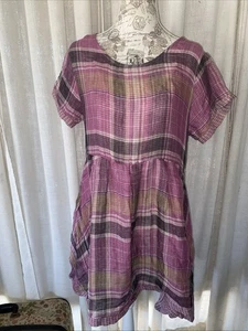 Tuesday of California Linen Cotton Pink Plaid Oversized Dress Size 2 Medium - Picture 1 of 11