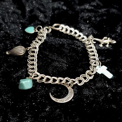 925 Sterling Silver Turquoise Charm Bracelet 7 inch - Image 1 of 4