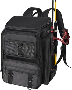 Vangue Angelrucksack mit Rutenhaltern wasserdicht Regenschutz groß schwarz - Bild 1 von 6