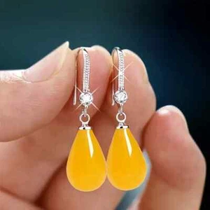 Trendy Waterdrop Dangle Earrings Yellow Fashion Jewelry Gift New - Picture 1 of 2