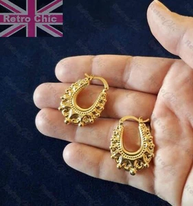 Pendientes de aro criollos gitanos rellenos de romaní victorianos de oro de 3 cm 18 quilates GF 30 mm - Imagen 1 de 5