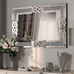 XXL Large Crystal Crush Diamond Mirror Vanity Silver Decorative Wall Hang Mirror - Picture 1 of 15