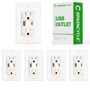 5-Pack White LED Night Light Outlets, 24W USB C+A, 4.8A, Fast Charging, On/Off - Picture 1 of 12