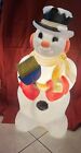 Poloron Vintage Snowman w/ Broom Illuminated 30" Blow Mold w/Broom