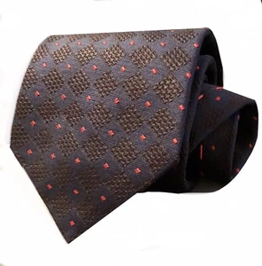 GILLES MASSON TIE 4” Black & Brown Checks w/ Red Dots 100% SILK ITALY Excl. Cond - Picture 1 of 6