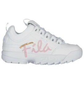 Fila Women's Disruptor Ii Script White/Navy Red Ankle-High Leather Sneaker - 10M - Picture 1 of 1