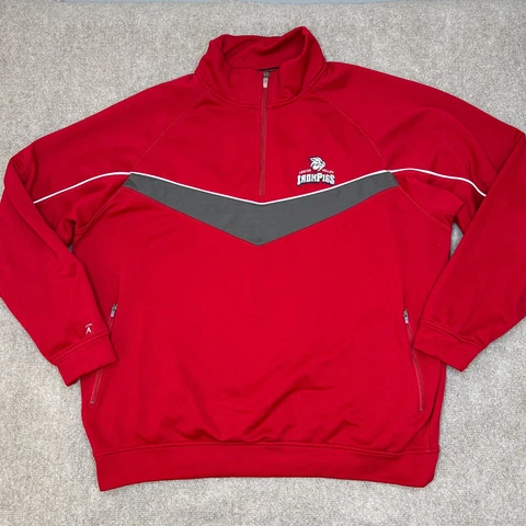 Lehigh Valley Iron Pigs Pullover Antigua Mens Extra Large XL Red 1/4 Zip Pockets Cover