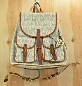 Michael Michael Kors Monogram Drawstrings Backpack Beige/Brown Bag Vintage - Picture 1 of 22