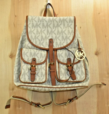 Mochila Michael Michael Kors Monograma Cordones Beige/Marrón Bolso De Colección Foto 1 de 4